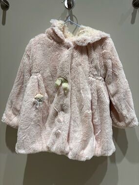 Girls' Plush faux fur Pink Hooded Coat - sz 4